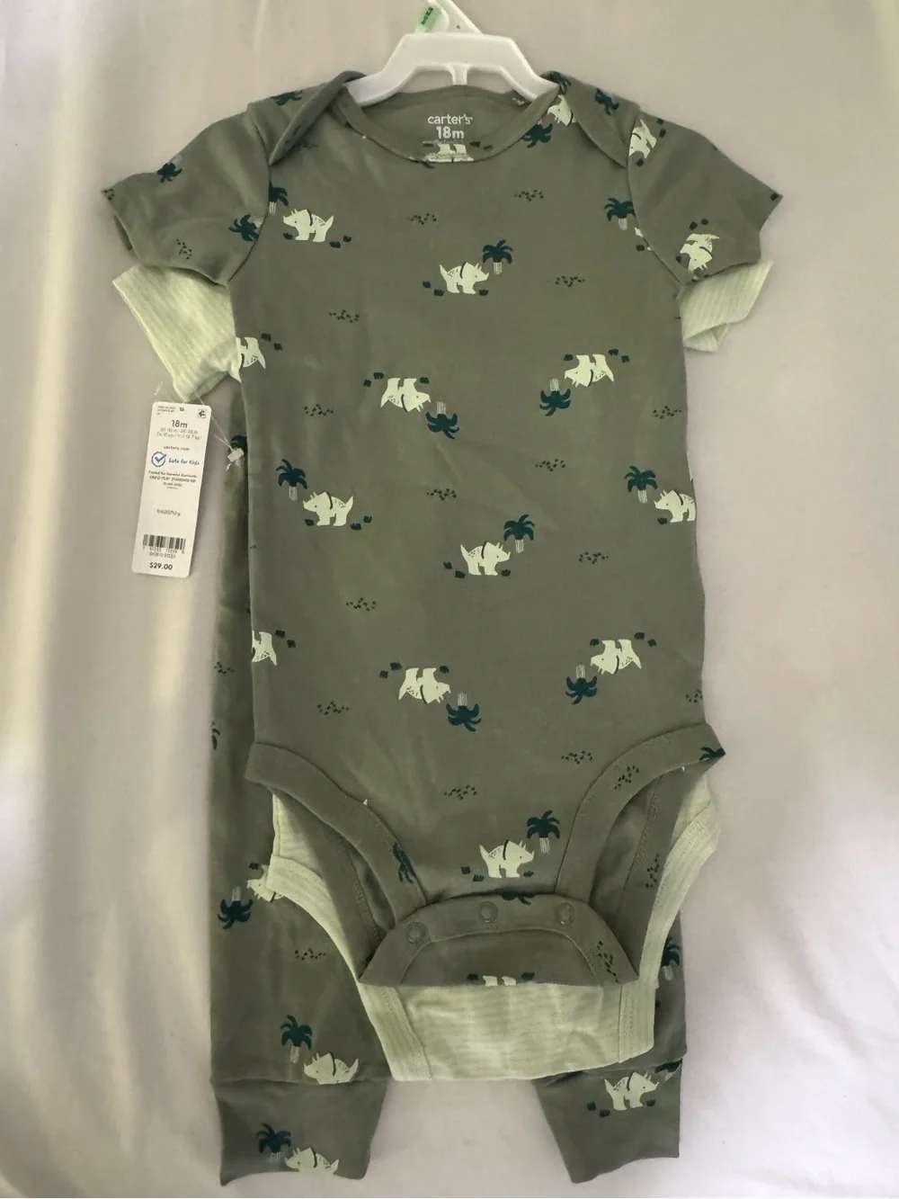 Carter's Olive Green Dinosaur Print Short Sleeve Onesie Set